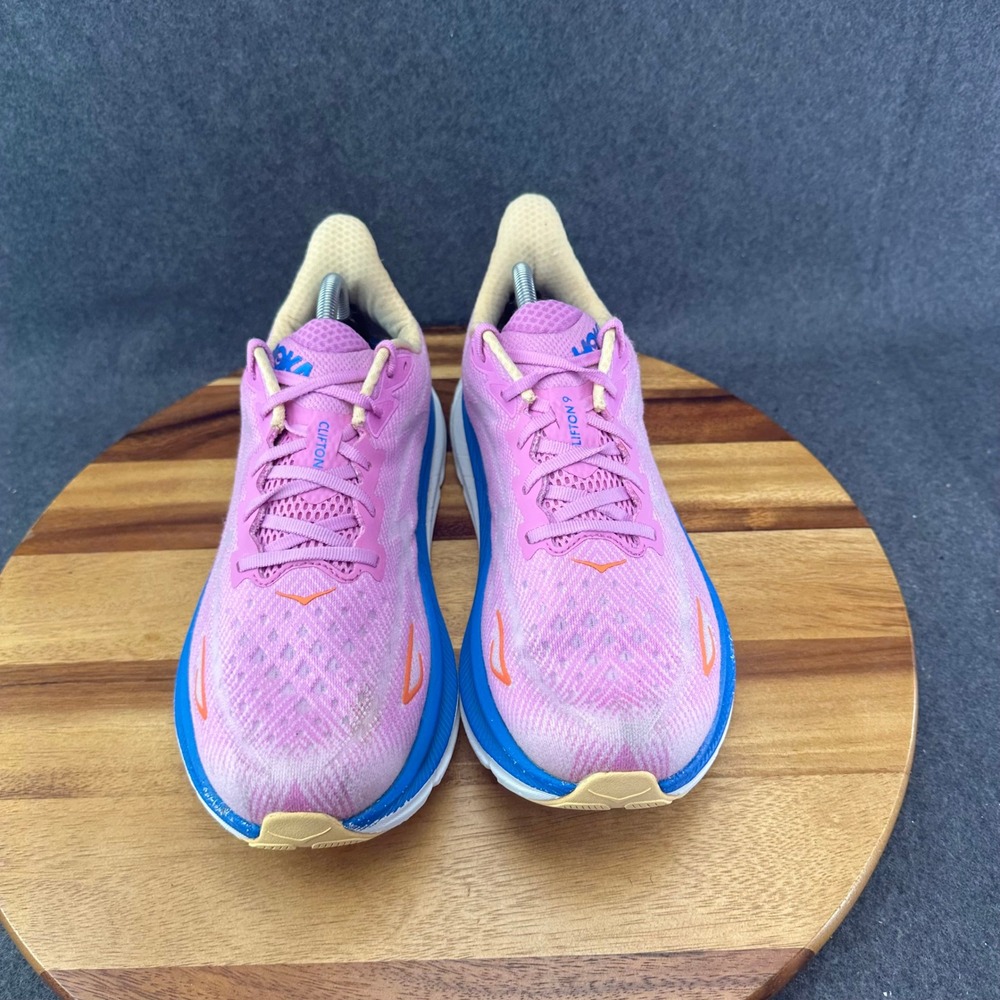 Hoka One One Clifton 9 Shoes Womens 11D Wide Pink Blue Comfort Chunky Sneakers - Picture 5 of 13